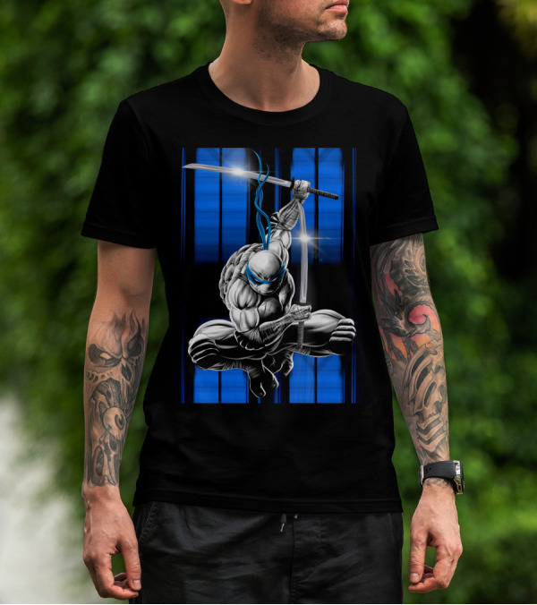 Leonardo Ninja Warrior Blue Bandana Sword Jump T-Shirt