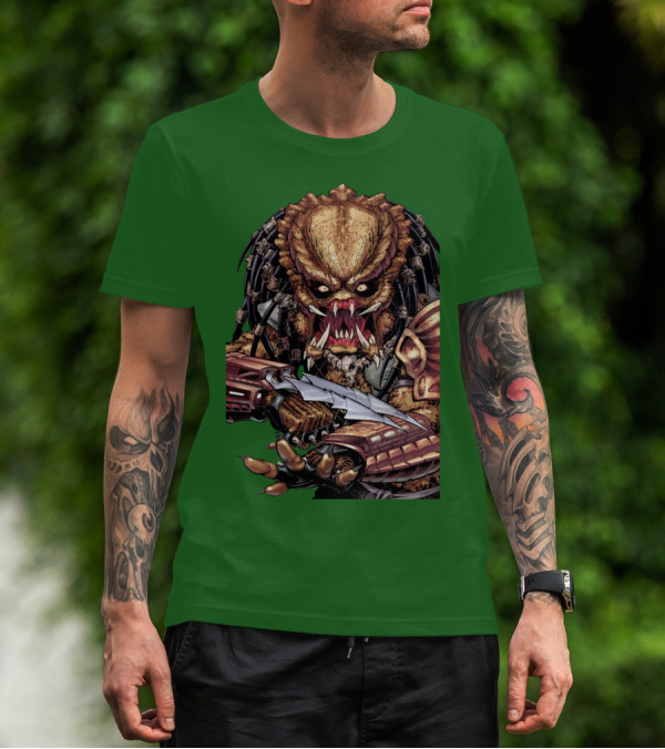 Predator Alien Holding Blade Comic T-Shirt