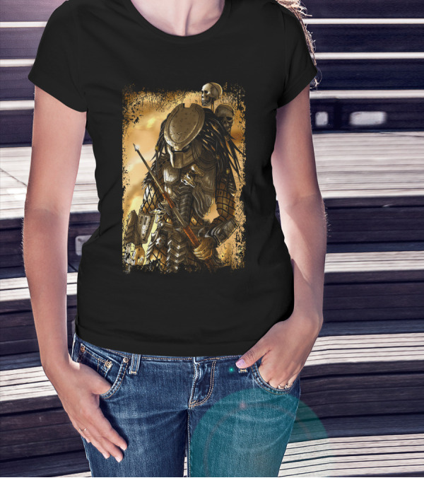 Predator Alien Warrior With Skulls And Dreadlocks T-Shirt