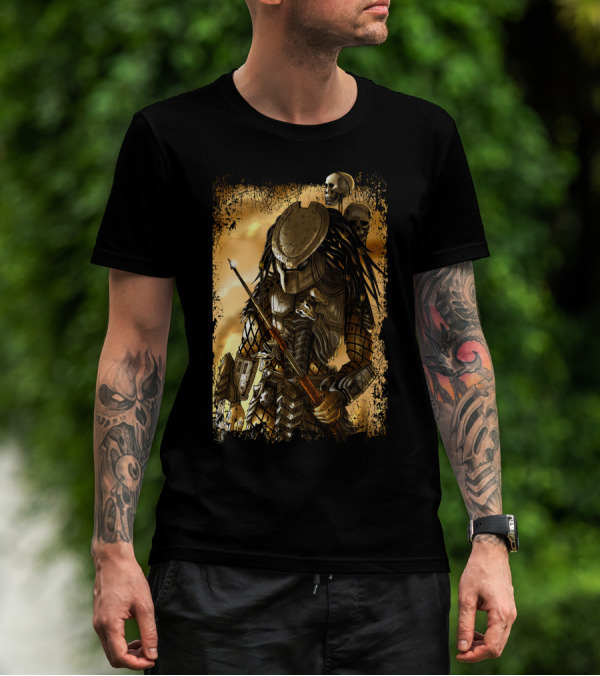 Predator Alien Warrior With Skulls And Dreadlocks T-Shirt