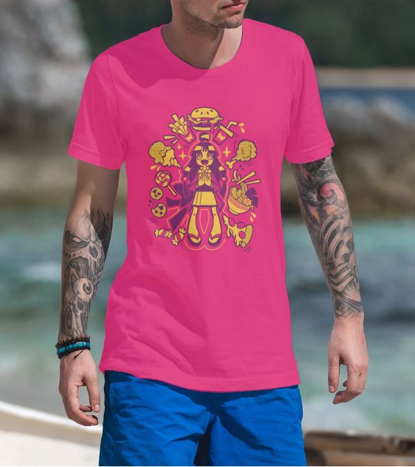 Ace Attorney Collection Maya's Delights With Burgers, Fries, Noodles, Lollipops, And Pizza T-Shirt
