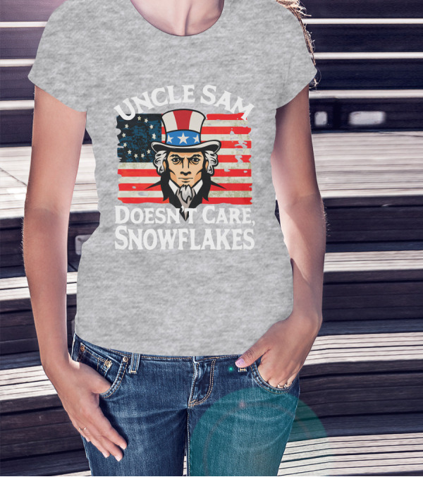 Uncle Sam Doesn't Care Snowflakes American Flag T-Shirt