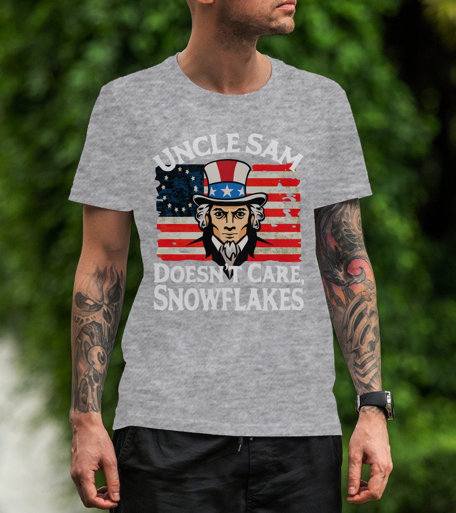 Uncle Sam Doesn't Care Snowflakes American Flag T-Shirt