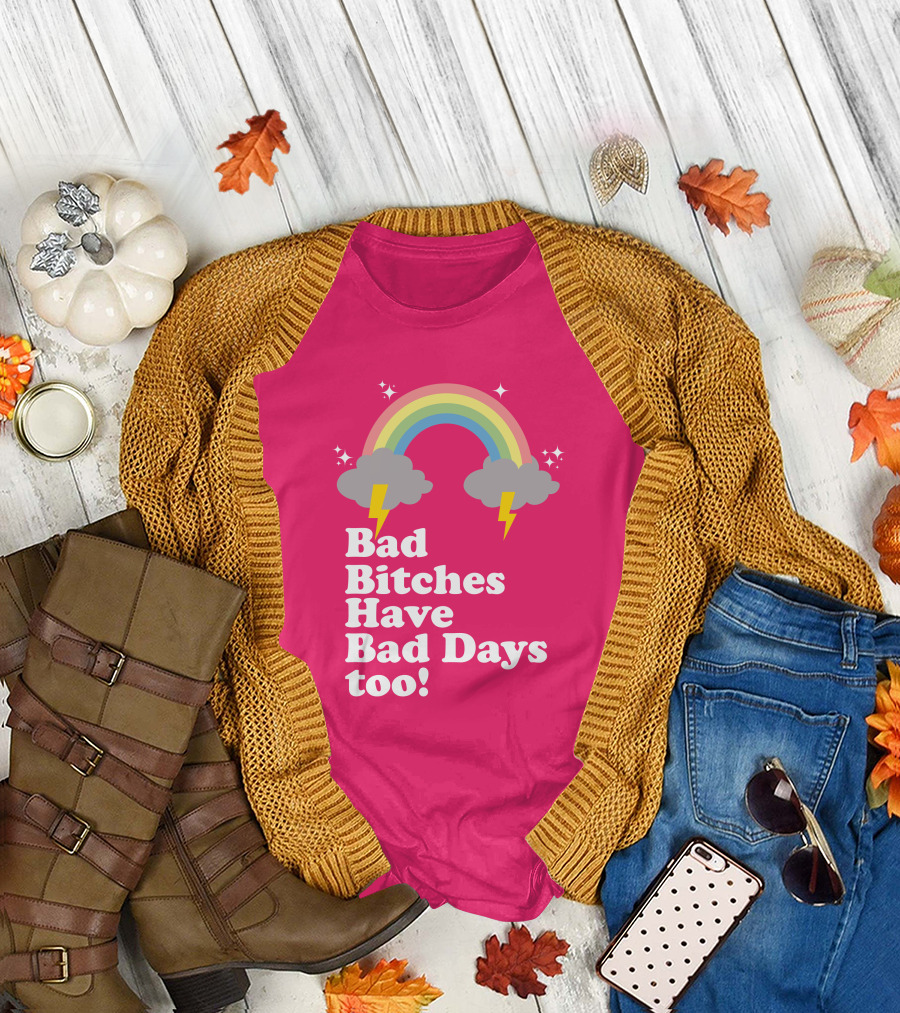 Megan Thee Stallion Bad Bitches Have Bad Days Too Pink Rainbow T-Shirt