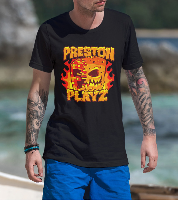 Preston Playz Flaming Pixel Mask Blaze T-Shirt