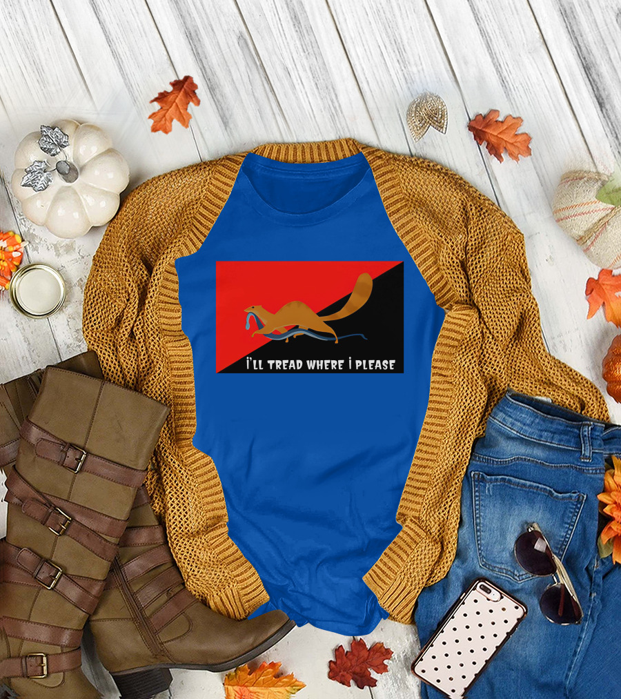 I'll Tread Where I Please Squirrel with Snake on Red T-Shirt