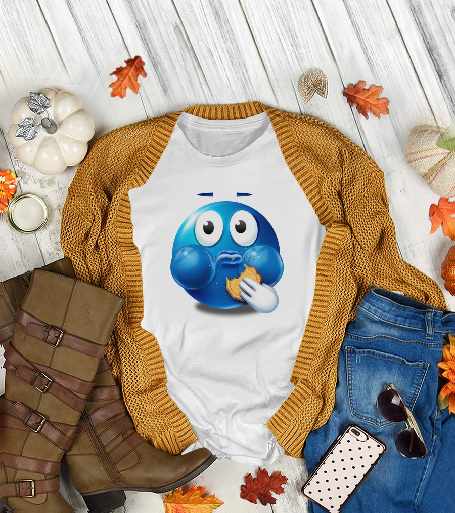 Hungee Iconic Blue Character Eating Cookie T-Shirt