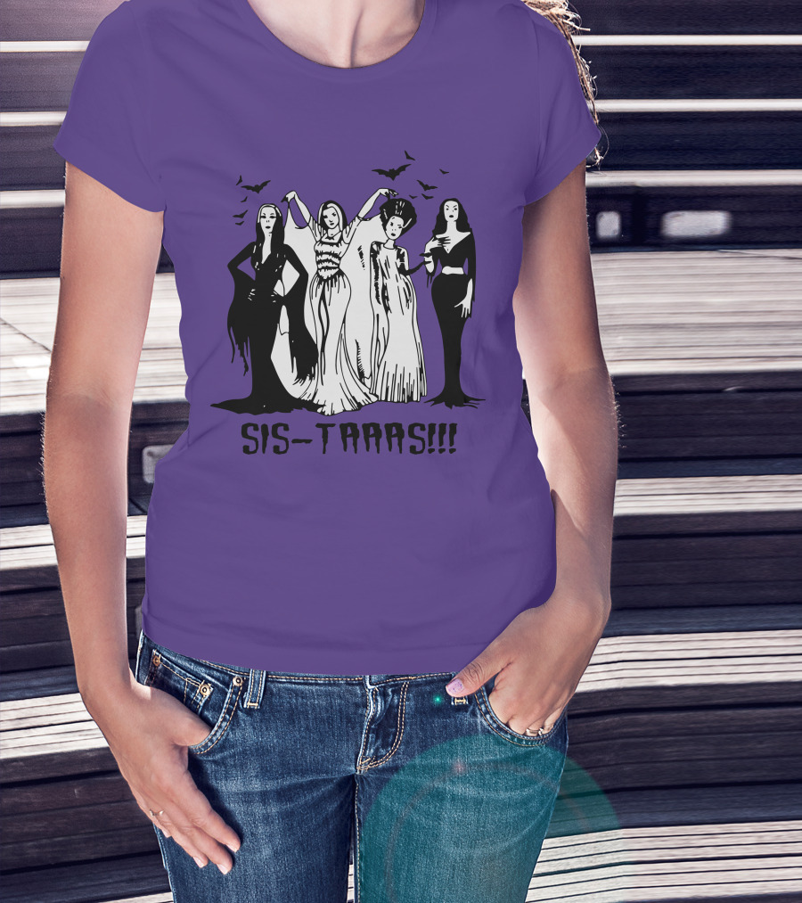 SIS-TAAAS Gothic Witches Halloween Illustration With Bats T-Shirt