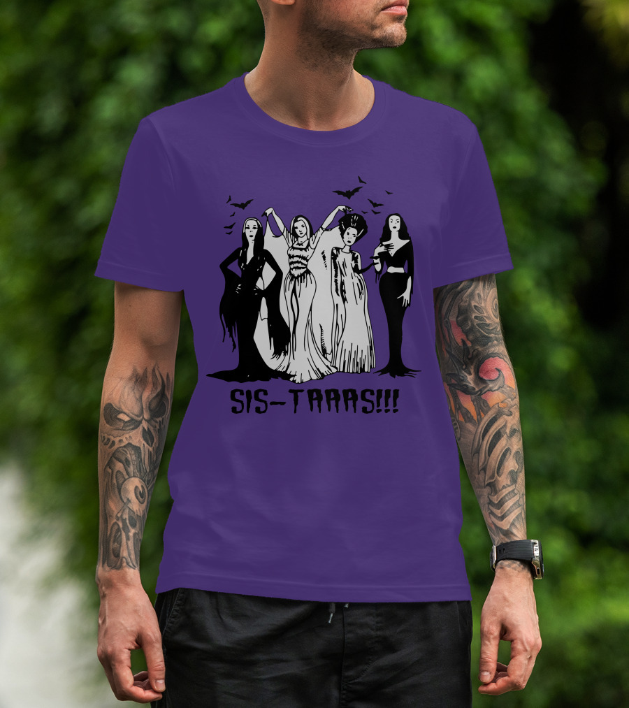SIS-TAAAS Gothic Witches Halloween Illustration With Bats T-Shirt