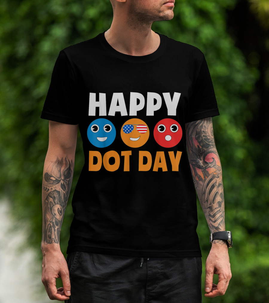 Happy International Dot Day Colorful Emoji Faces With USA Flag Glasses T-Shirt
