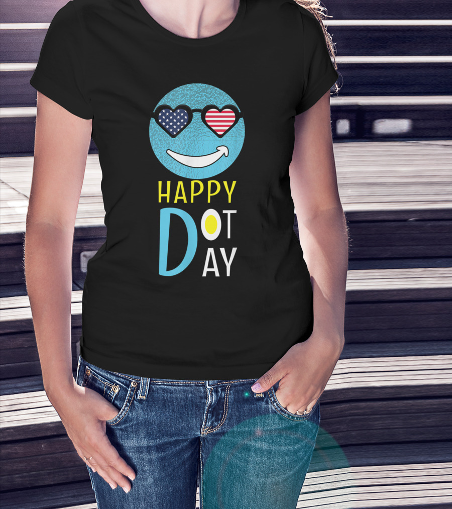 Happy International Dot Day September Smile American Flag Sunglasses T-Shirt