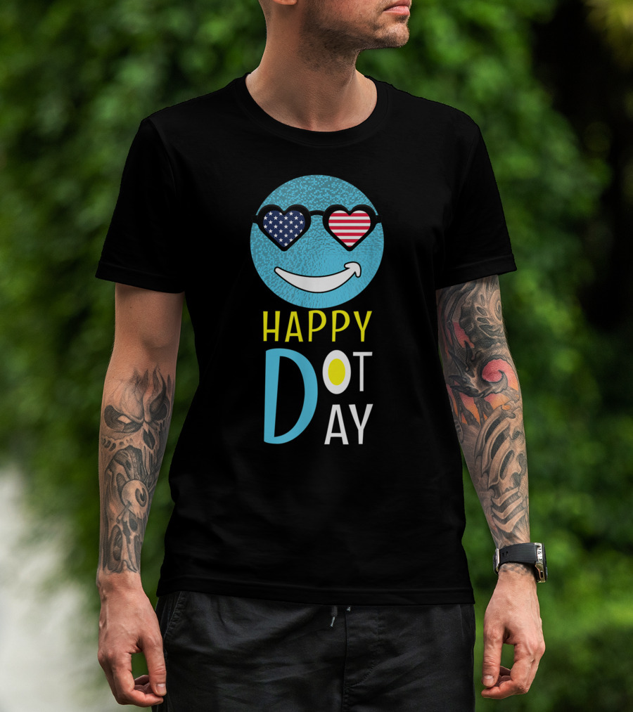 Happy International Dot Day September Smile American Flag Sunglasses T-Shirt