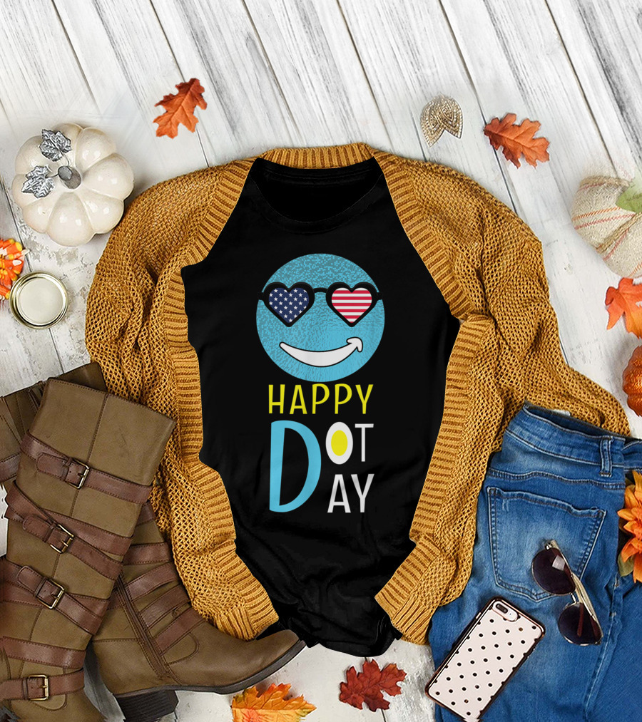 Happy International Dot Day September Smile American Flag Sunglasses T-Shirt