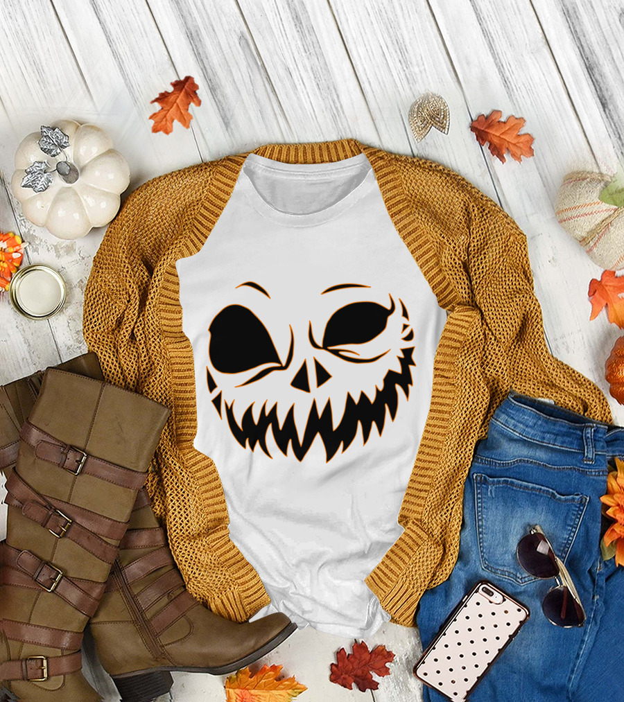 Halloween Scary Evil Pumpkin Head with Funny Pumpkin Face T-Shirt