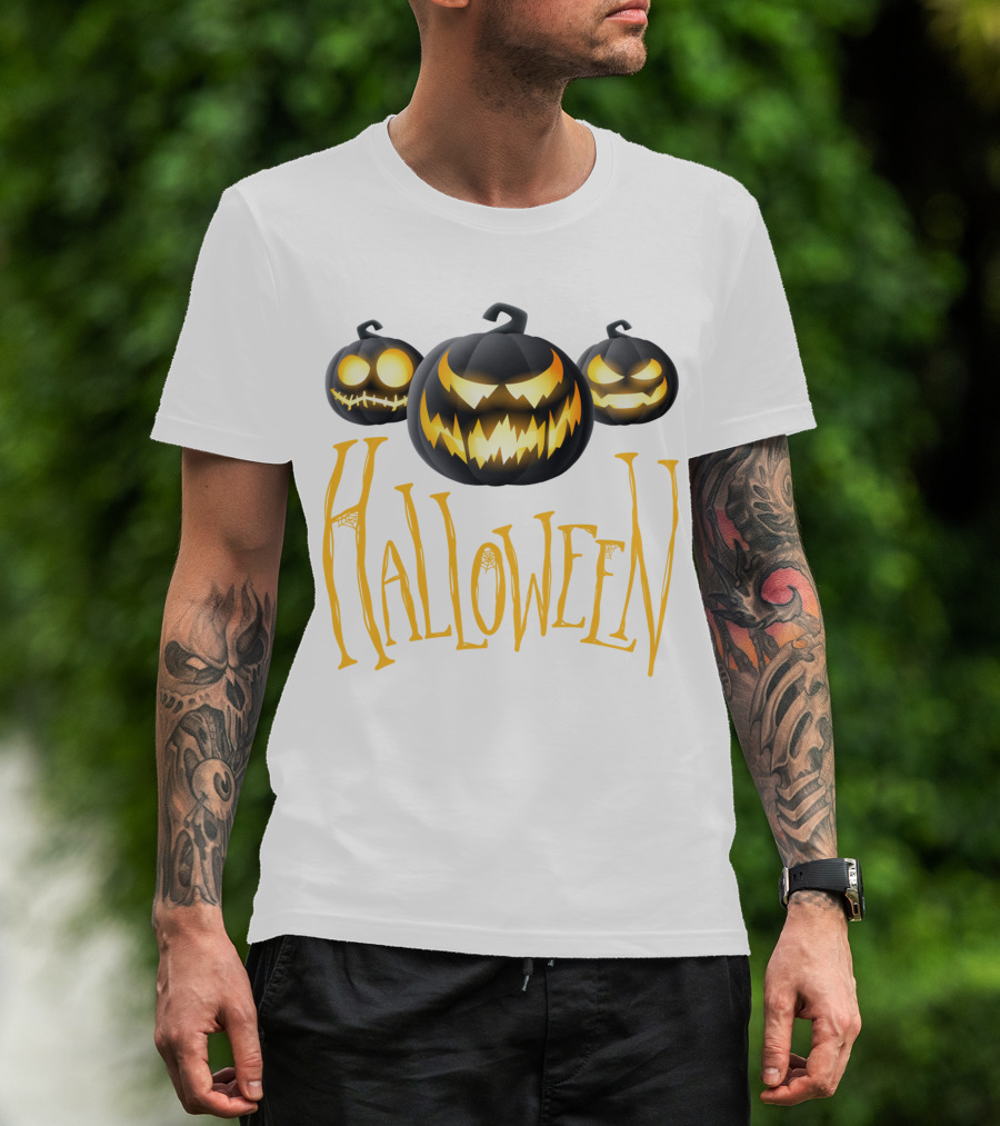 Halloween Scary Pumpkin Head Glowing Faces T-Shirt