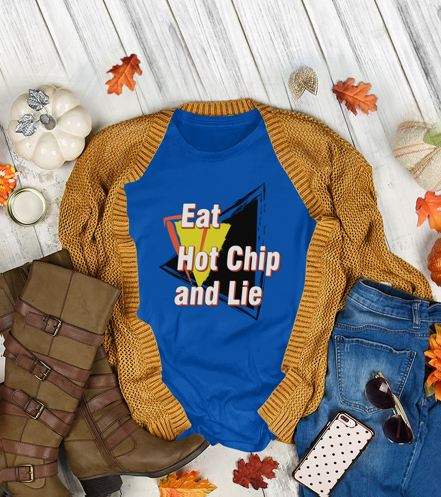 Eat Hot Chip and Lie Retro Style Text with Abstract Geometric Background T-Shirt