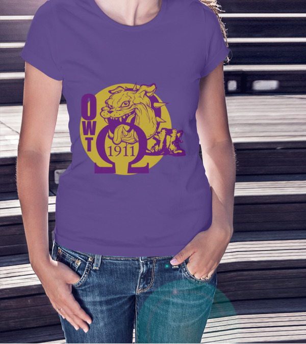 Omega Psi Phi Fraternity 1911 Bulldog OWT Greek Lettering Purple Gold T-Shirt