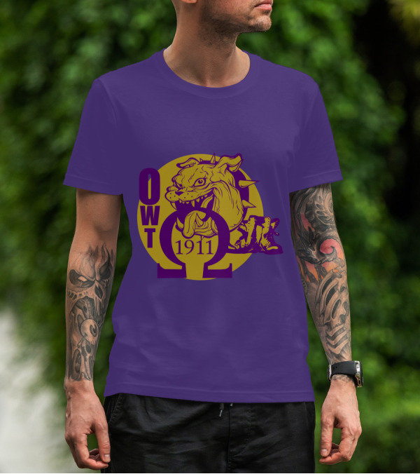 Omega Psi Phi Fraternity 1911 Bulldog OWT Greek Lettering Purple Gold T-Shirt
