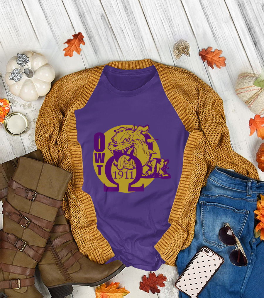 Omega Psi Phi Fraternity 1911 Bulldog OWT Greek Lettering Purple Gold T-Shirt