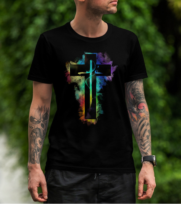 Cross Colorful Multicolor Paintbrush Cross T-Shirt