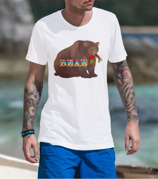 Bear Rainbow Text With Salmon T-Shirt