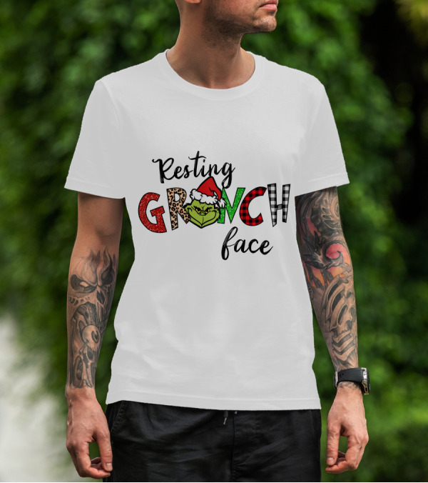 Resting Grinch Face Christmas Santa Hat Character T-Shirt