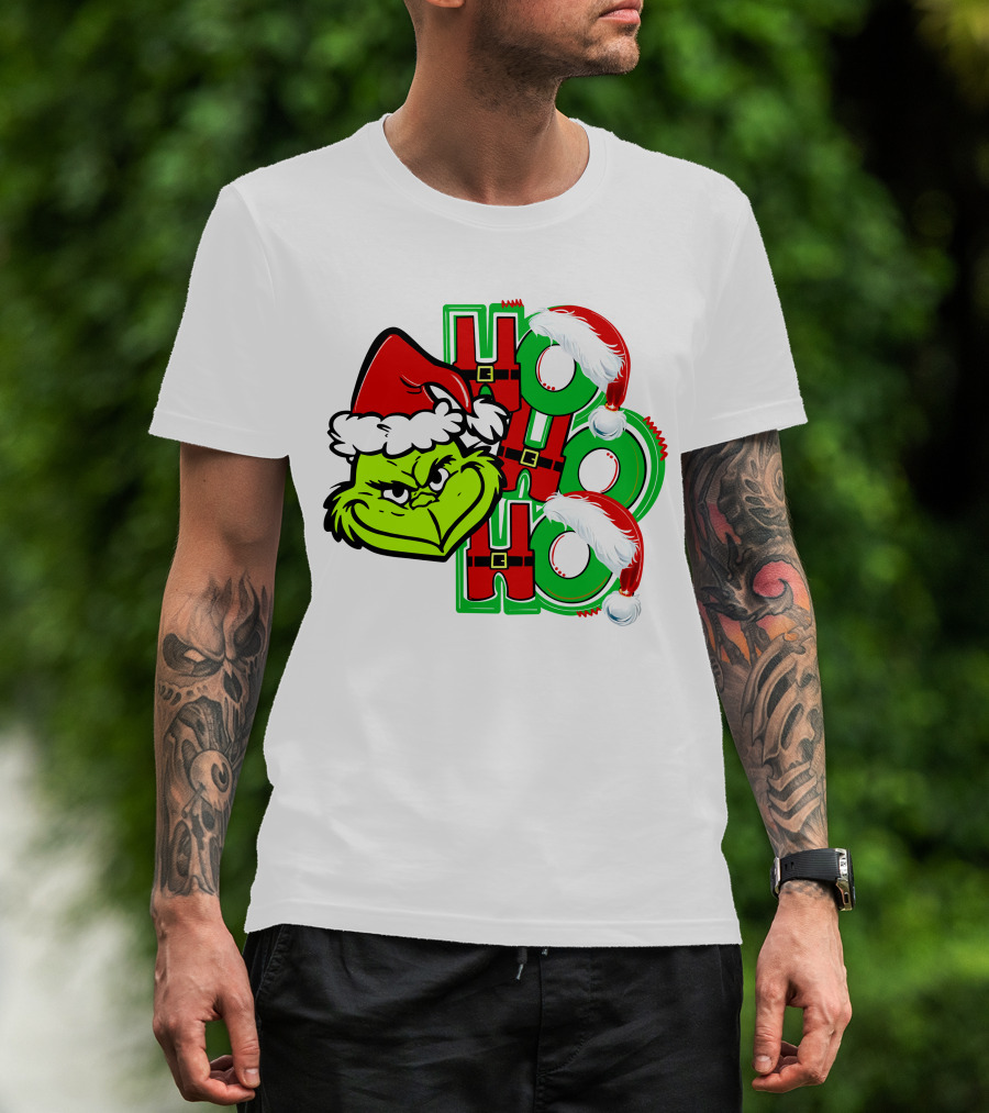 Grinch Ho Ho Ho Santa Hat Christmas T-Shirt