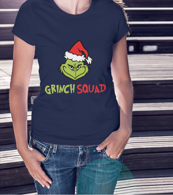 Grinch Squad Merry Christmas Santa Hat T-Shirt