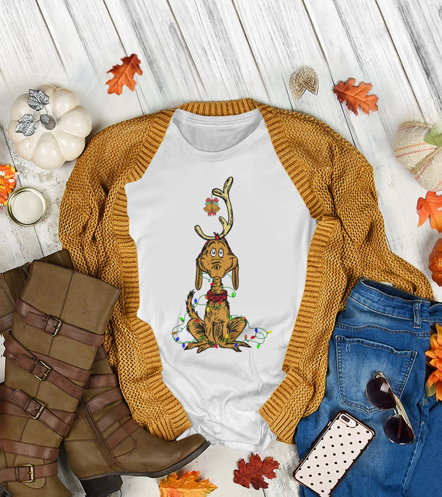 Grinch Max with Christmas Lights and Antlers T-Shirt