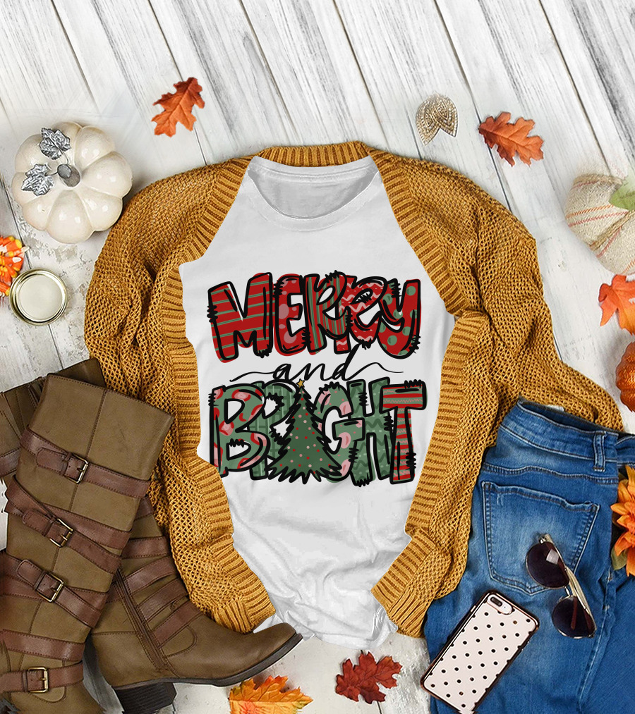 Merry and Bright Christmas with Tree T-Shirt