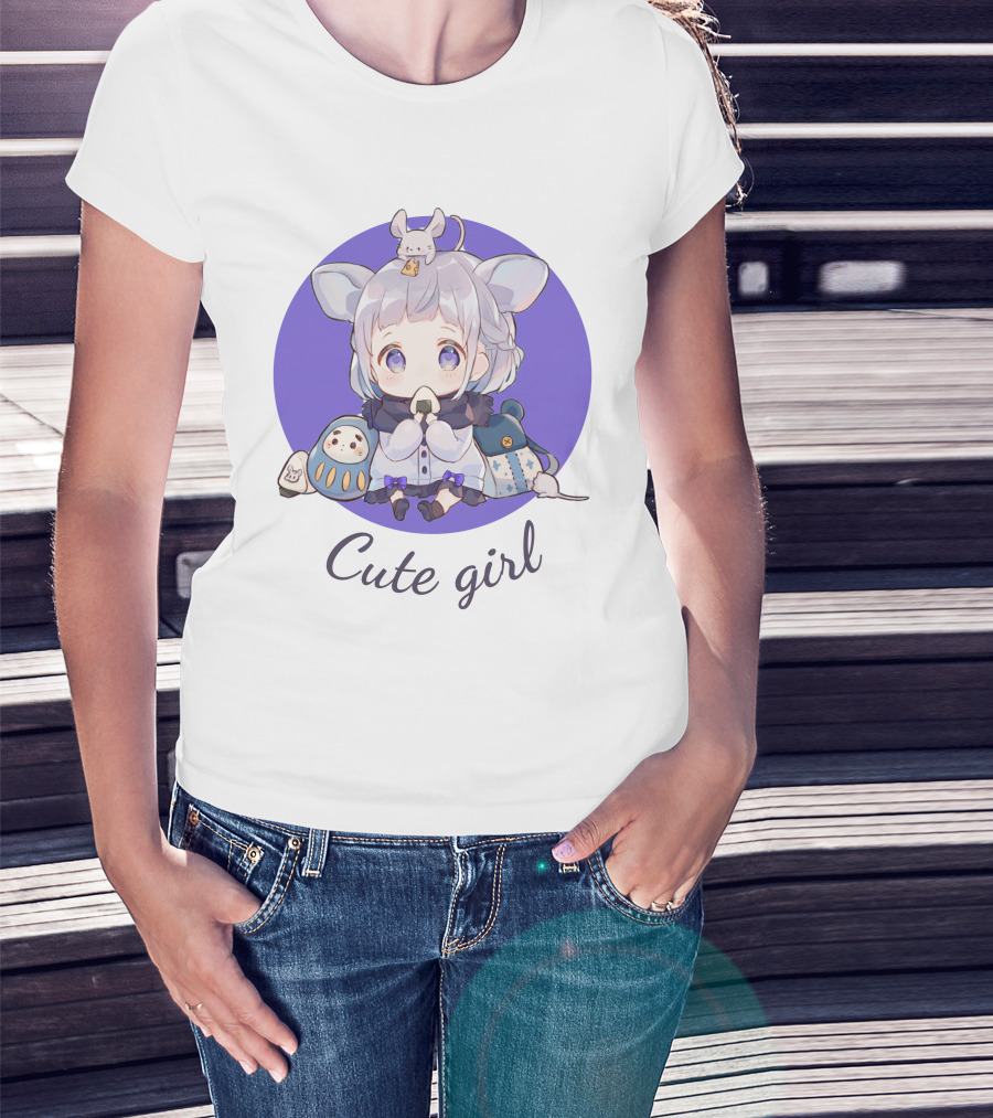 Cute Girl Adorable Anime Mouse Ears With Animal Companions T-Shirt