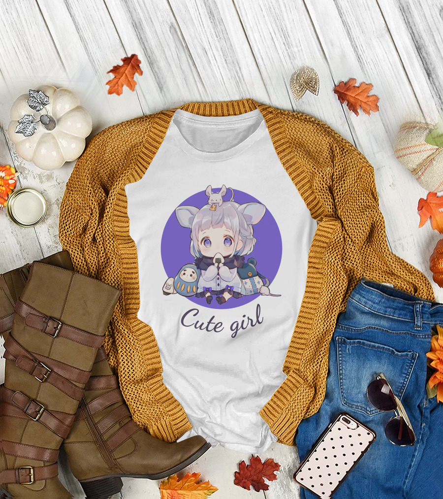 Cute Girl Adorable Anime Mouse Ears with Animal Companions T-Shirt