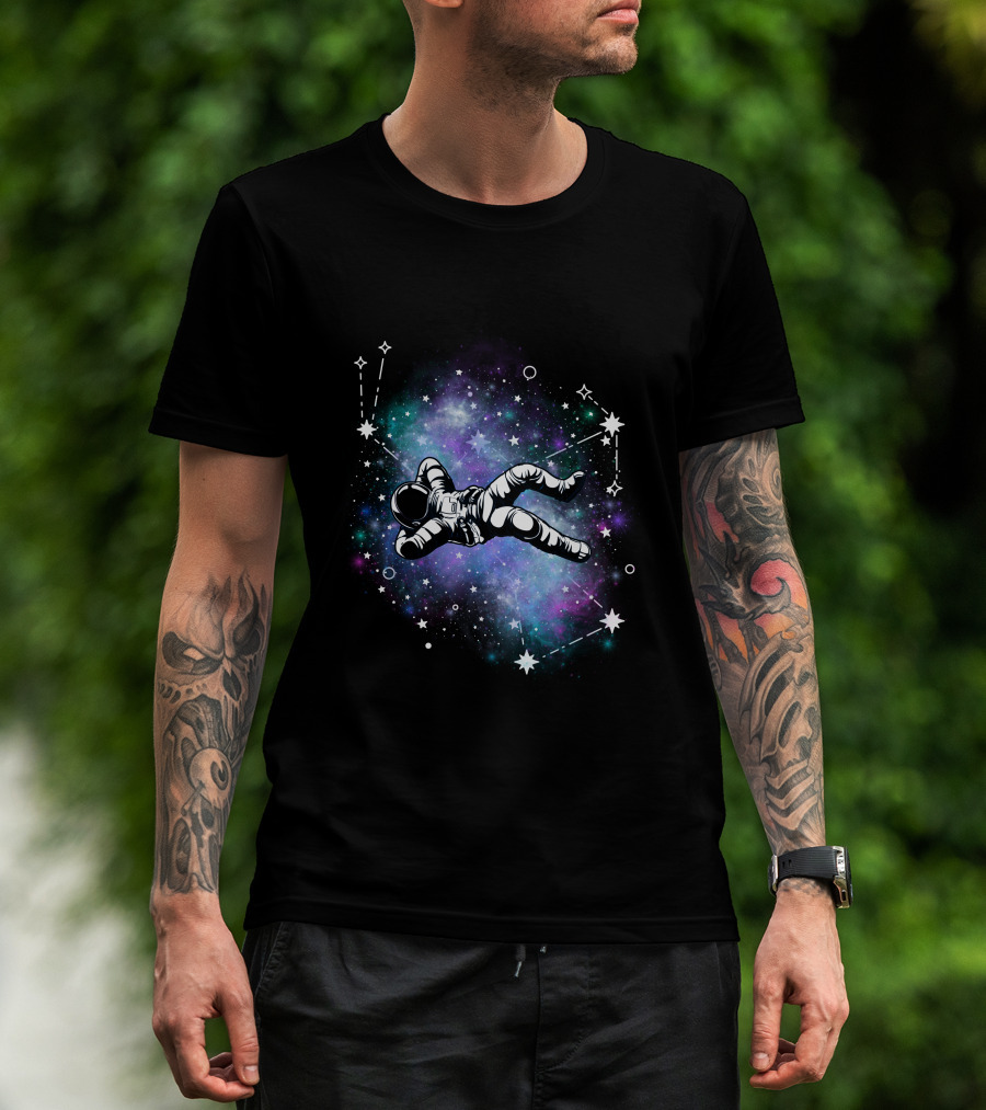 Floating Astronaut Amidst Cosmic Constellations T-Shirt