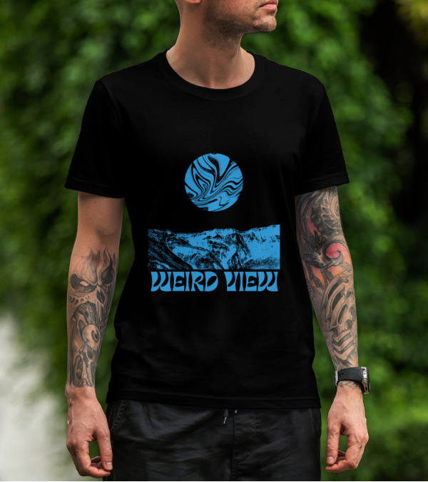 Weird View Surreal Blue Mountain Landscape With Swirling Sky T-Shirt