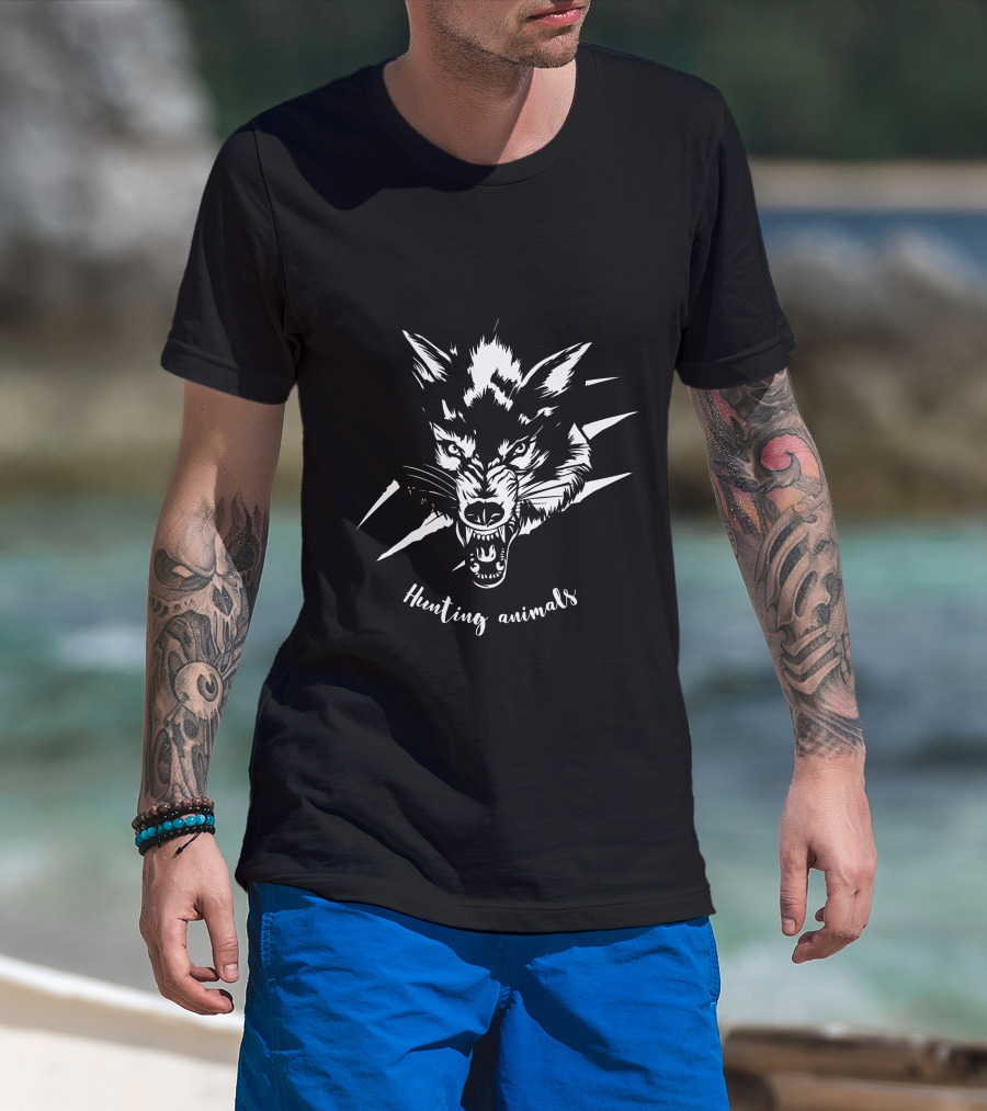 Hunting Animals Fierce Wolf Head With Claw Marks T-Shirt