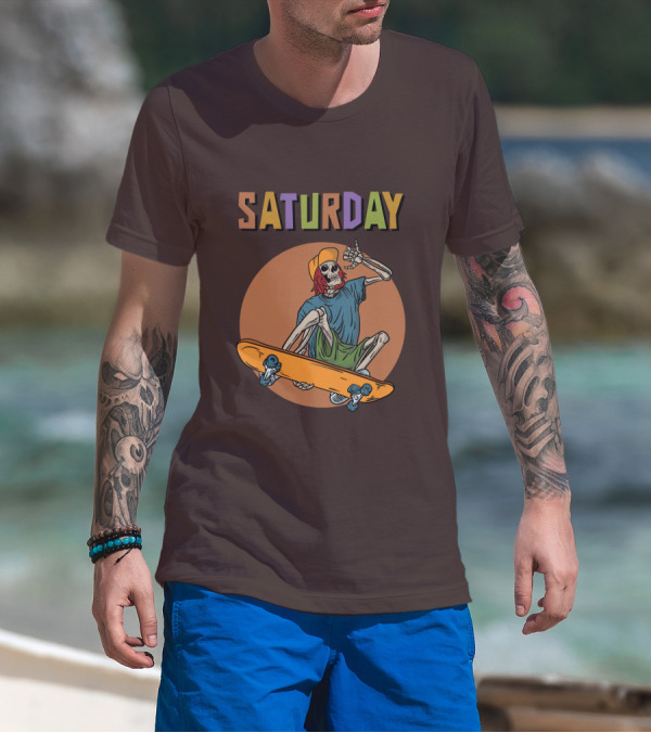 SATURDAY Skeleton Skateboarder Vibe T-Shirt
