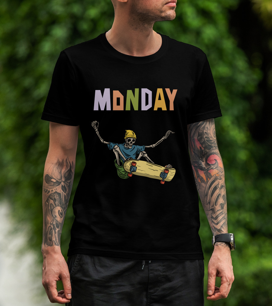 MONDAY Skeleton Skateboarding Adventure T-Shirt