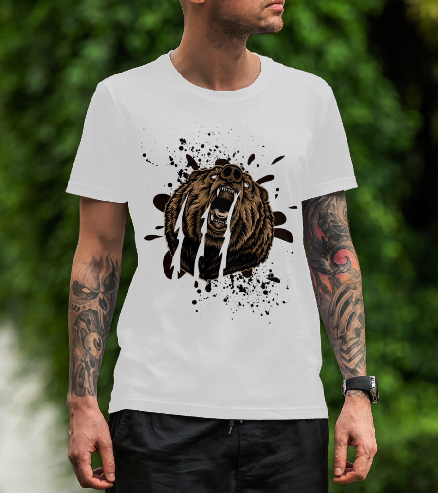 Roaring Bear With Splatter Effect And Claw Marks T-Shirt