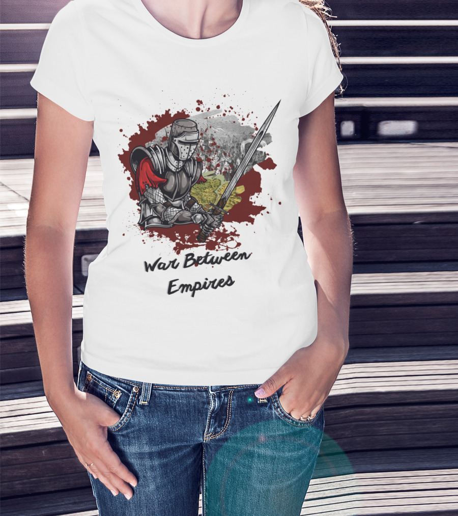 War Between Empires Medieval Knight Sword Battle Map Background T-Shirt