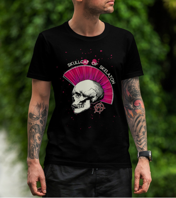 Skullcap Of Skeleton Punk Anarchy Mohawk T-Shirt