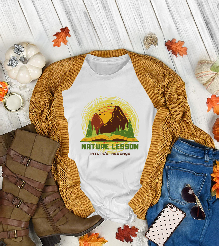 Nature Lesson Nature's Message Open Book with Mountains and Trees T-Shirt