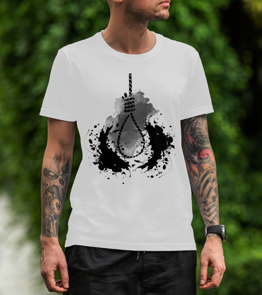 Rope Black And White Abstract Ink Splatter T-Shirt