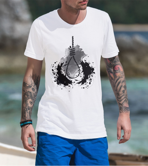 Rope Black And White Abstract Ink Splatter T-Shirt