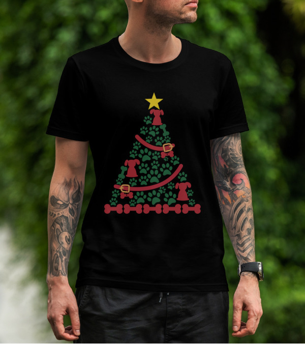 Dog Christmas Tree With Star Paws And Bone Decorations T-Shirt
