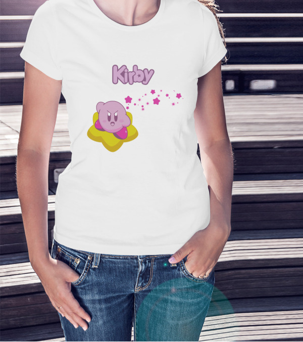 Kirby On Star With Pink Sparkling Stars Trail T-Shirt