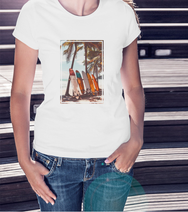 Tuff Surfboards Tropical Palm Beach Scene T-Shirt