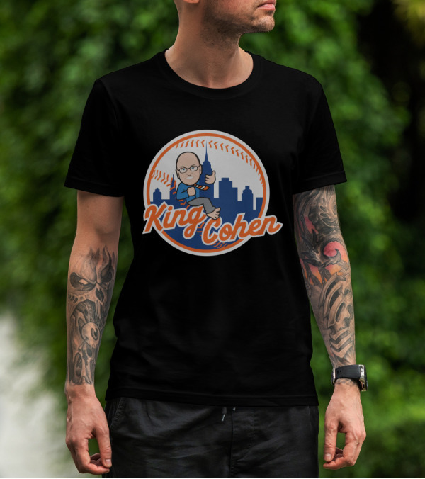King Cohen Thumbs Up Cartoon New York Baseball Skyline T-Shirt