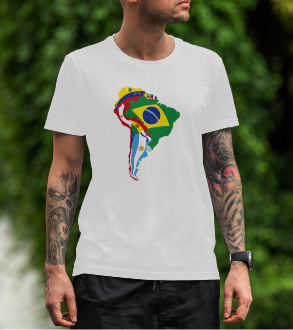 South America National Colorful Flag Map T-Shirt