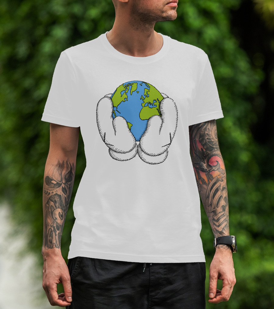 Peace For All Earth Held In Cartoon Gloves T-Shirt