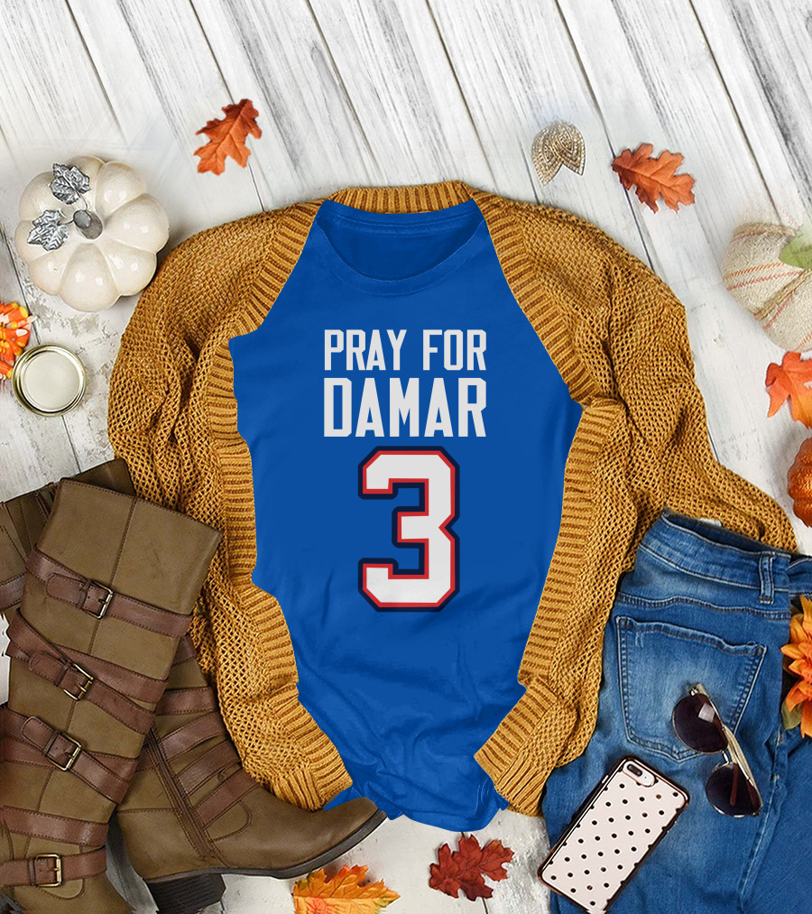 Pray For Damar 3 Football Number Blue Red White T-Shirt